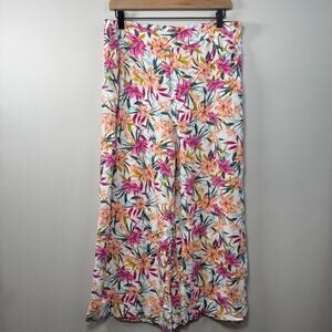 Jessica Simpson White Wide-Leg Floral Pants with Pink & Orange Flowers
